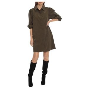 7 FOR ALL MANKIND Army Green Corduroy Button-Up Shirt Dress. Size Medium.